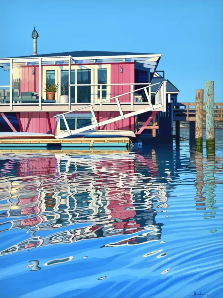 "Sausalito Pink Houseboat" Painting